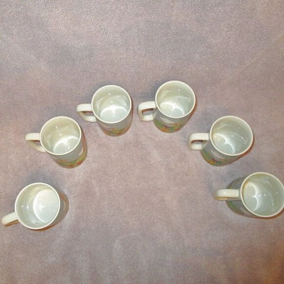 SET OF 6 Vintage OTAGIRI Butterfly RAINBOW Coffee MUGS Cross Stitch HOUSE Bird - Picture 6 of 10